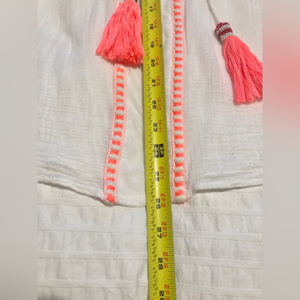 Zara White Boho Beach Sheer Swim Cover Up Long Sleeve top Shirt Orange Tassels - Picture 8 of 10